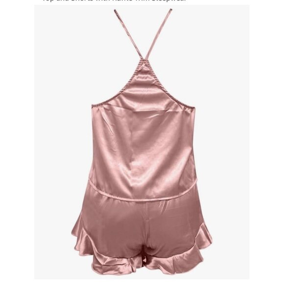 Chyrii Pink Pajama Short Set Size L Racerback Camisole Top Ruffle Trim Shorts - Picture 2 of 15